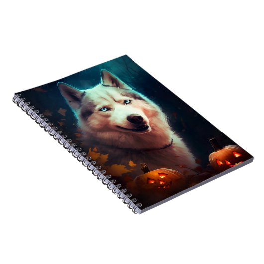 Halloween Siberian Husky met pompoenen eng Notitieboek (Rechterzijde)