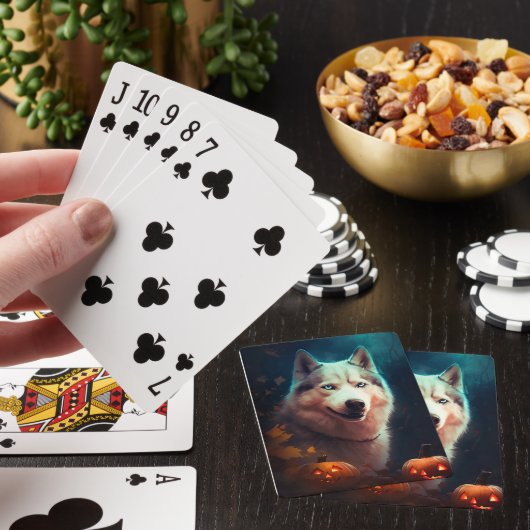 Halloween Siberian Husky met pompoenen eng Pokerkaarten (Insitu)