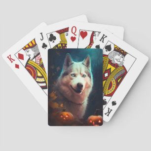 Halloween Siberian Husky met pompoenen eng Pokerkaarten