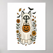 Halloween Siberische Husky Bloemen Poster (Voorkant)