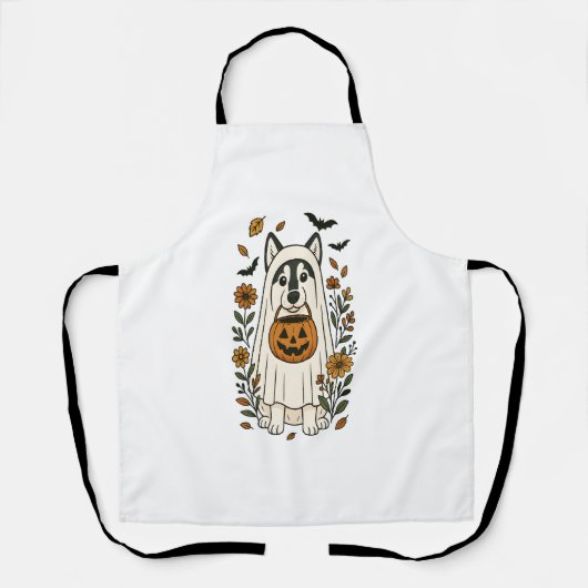 Halloween Siberische Husky Bloemen Schort (Voorkant)