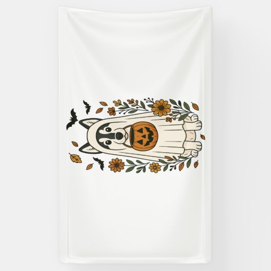 Halloween Siberische Husky Bloemen Spandoek (Verticaal)
