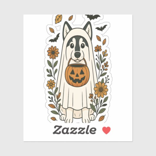 Halloween Siberische Husky Bloemen Sticker (Vel)
