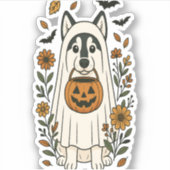 Halloween Siberische Husky Bloemen Sticker (Voorkant)