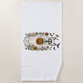 Halloween Siberische Husky Bloemen Strandlaken (Voorkant)