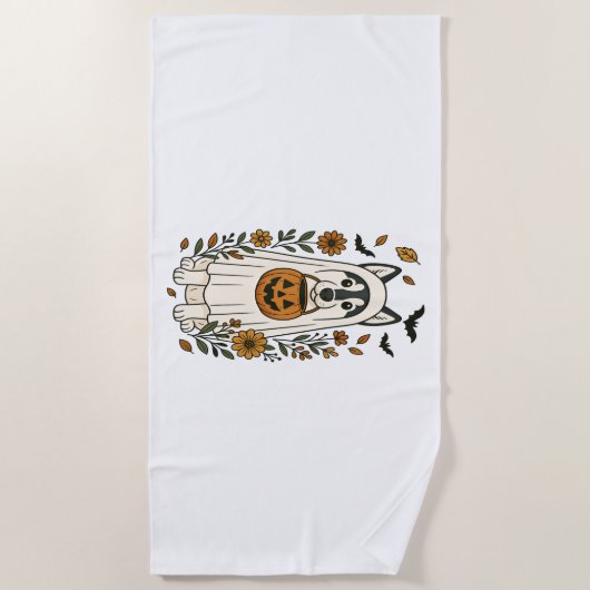 Halloween Siberische Husky Bloemen Strandlaken (Voorkant)