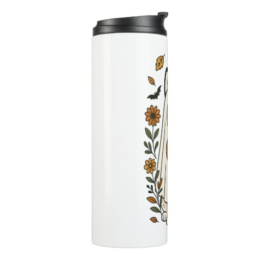 Halloween Siberische Husky Bloemen Thermosbeker (Gedraaid links)