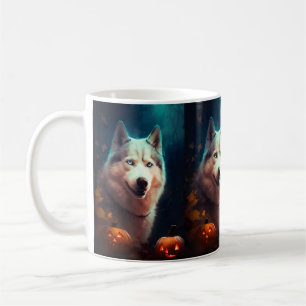 Halloween Siberische Husky Met Pompoenen Eng  Koffiemok