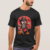 Halloween Siberische Husky Pirate Skateboard Spook T-shirt (Voorkant)
