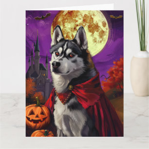 Halloween Siberische Husky Vampier Pompoenen Griez Kaart