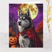 Halloween Siberische Husky Vampire Pumpkins eng Kaart (Gele Bloem)