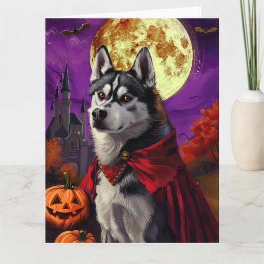 Halloween Siberische Husky Vampire Pumpkins eng Kaart (Voorkant)