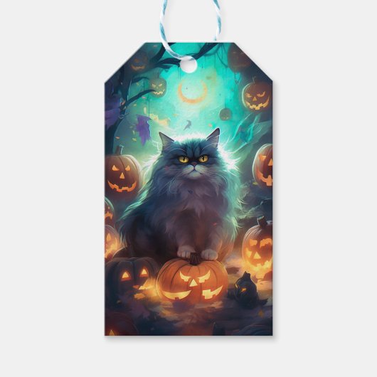 Halloween Siberische kat met pompoenen eng Cadeaulabel (Voorkant)