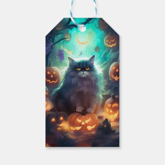 Halloween Siberische kat met pompoenen eng Cadeaulabel (Achterkant)