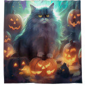 Halloween Siberische kat met pompoenen eng Douchegordijn (Voorkant)