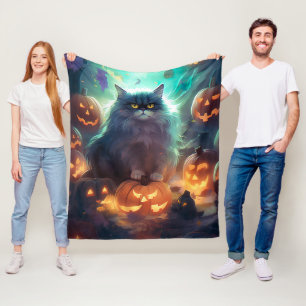 Halloween Siberische kat met pompoenen eng Fleece Deken