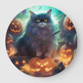Halloween Siberische kat met pompoenen eng Grote Klok (Voorkant)