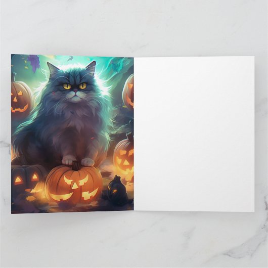 Halloween Siberische kat met pompoenen eng Kaart (Binnen)