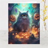 Halloween Siberische kat met pompoenen eng Kaart (Gele Bloem)