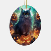 Halloween Siberische kat met pompoenen eng Keramisch Ornament (Rechts)
