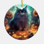 Halloween Siberische kat met pompoenen eng Keramisch Ornament (Voorkant)
