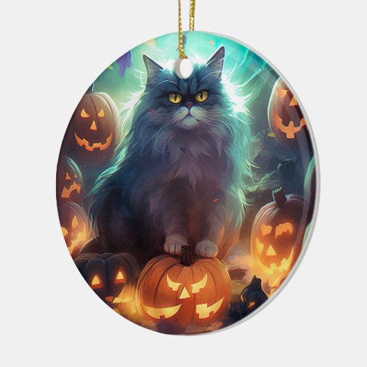 Halloween Siberische kat met pompoenen eng Keramisch Ornament (Links)
