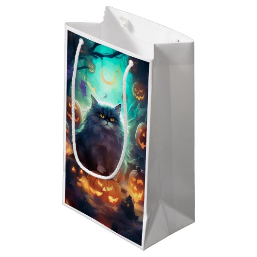 Halloween Siberische kat met pompoenen eng Klein Cadeauzakje (Voorkant Gekanteld)