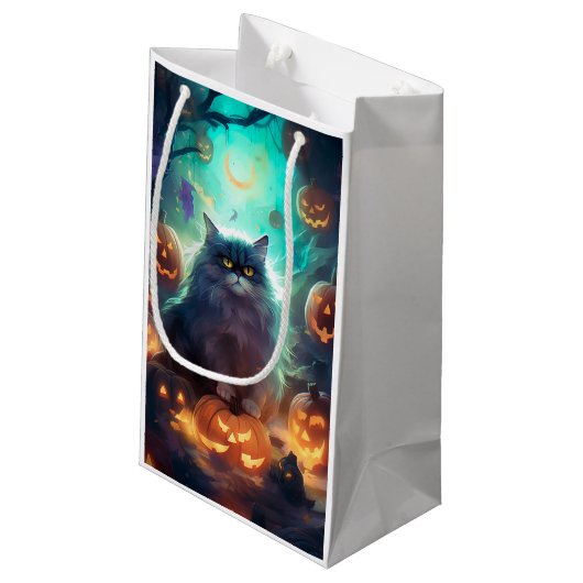Halloween Siberische kat met pompoenen eng Klein Cadeauzakje (Achterkant Gekanteld)