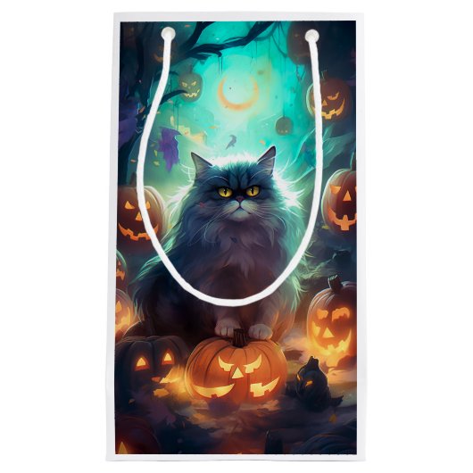 Halloween Siberische kat met pompoenen eng Klein Cadeauzakje (Voorkant)