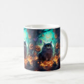 Halloween Siberische kat met pompoenen eng Koffiemok (Voorkant rechts)