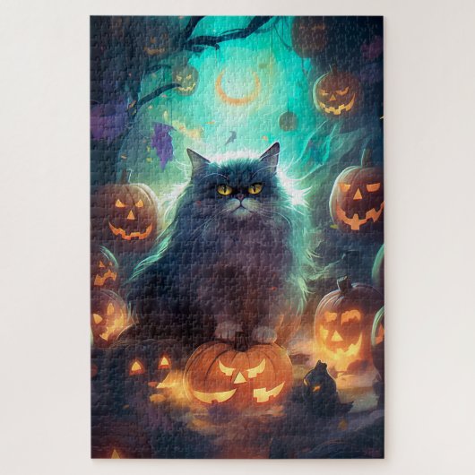 Halloween Siberische kat met pompoenen eng Legpuzzel (Verticaal)