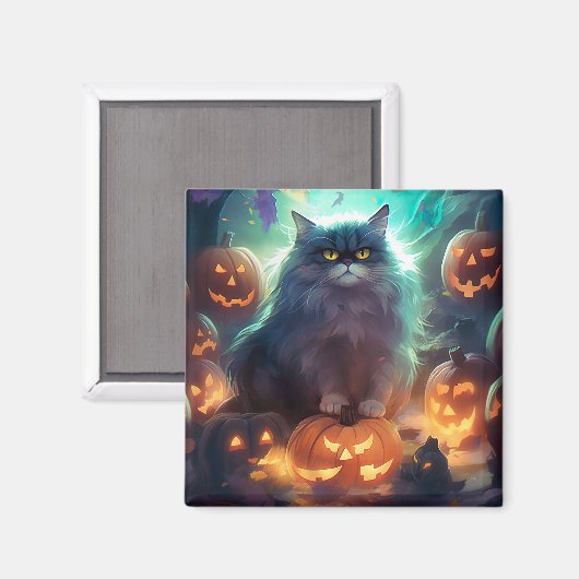 Halloween Siberische kat met pompoenen eng Magneet (Voorkant / Achterkant)