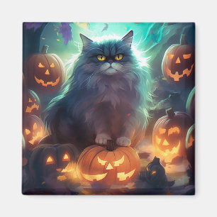Halloween Siberische kat met pompoenen eng Magneet