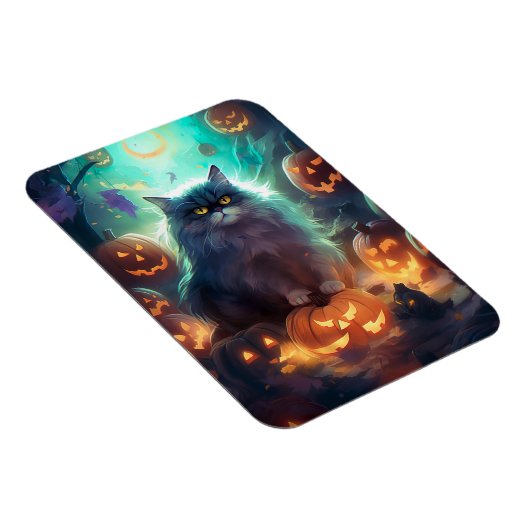 Halloween Siberische kat met pompoenen eng Magneet (Rechterzijde)