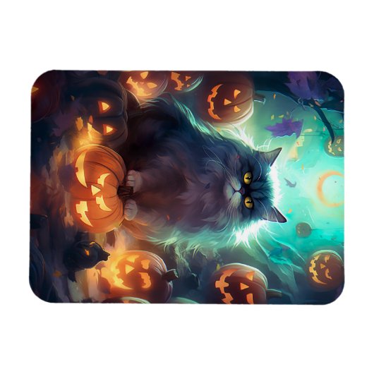 Halloween Siberische kat met pompoenen eng Magneet (Horizontaal)