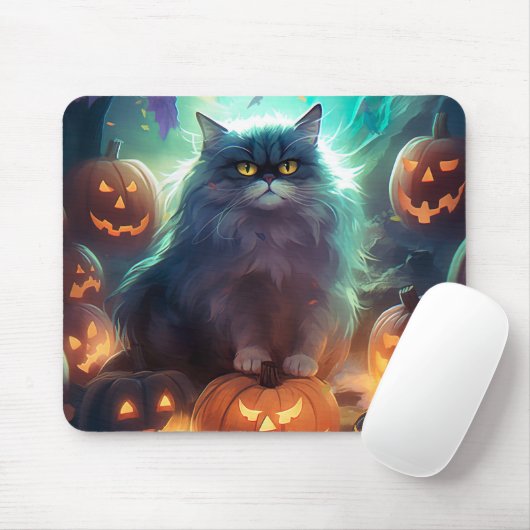 Halloween Siberische kat met pompoenen eng Muismat (Met muis)