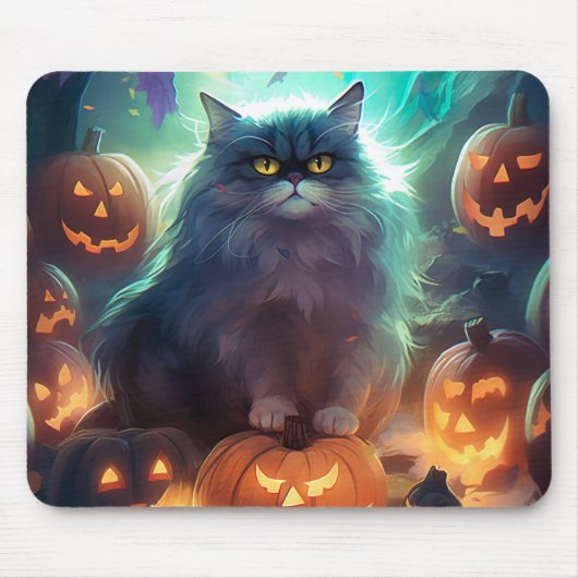 Halloween Siberische kat met pompoenen eng Muismat (Voorkant)