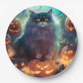 Halloween Siberische kat met pompoenen eng Papieren Bordje (Voorkant)