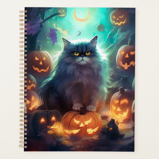 Halloween Siberische kat met pompoenen eng Planner (Voorkant)