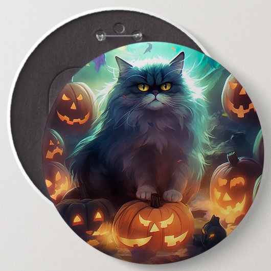 Halloween Siberische kat met pompoenen eng Ronde Button 6,0 Cm (Voorkant /achterkant)