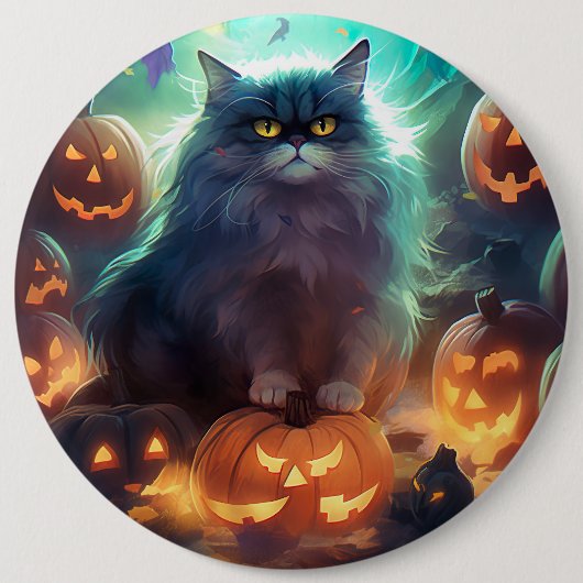 Halloween Siberische kat met pompoenen eng Ronde Button 6,0 Cm (Voorkant)