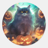 Halloween Siberische kat met pompoenen eng Ronde Sticker (Voorkant)