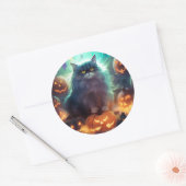 Halloween Siberische kat met pompoenen eng Ronde Sticker (Envelop)