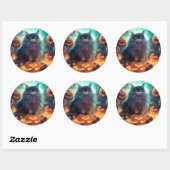 Halloween Siberische kat met pompoenen eng Ronde Sticker (Vel)