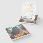 Halloween Siberische kat met pompoenen eng Stenen Onderzetter (Zijkant)