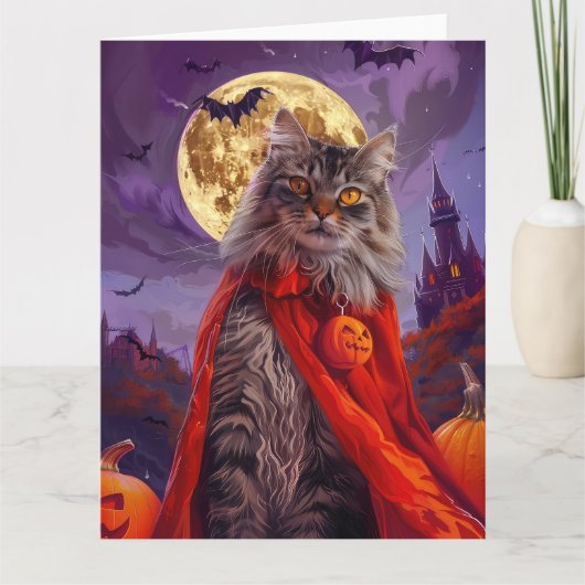 Halloween Siberische Kat Vampier Pompoenen eng Kaart (Voorkant)