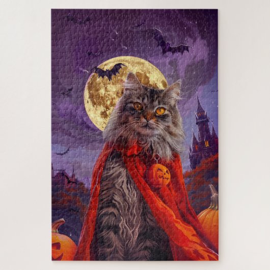 Halloween Siberische Kat Vampier Pompoenen eng Legpuzzel (Verticaal)