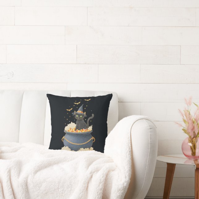 Halloween Sierkussen. Zwarte kat pompoen patroon Kussen (Bank)
