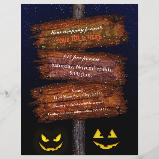 Halloween Sign Scary Pumpkins Costume Party Flyer (Voorkant)