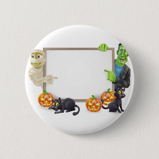 Halloween Sign. with Mummy en Frankenstein Ronde Button 5,7 Cm (Voorkant)